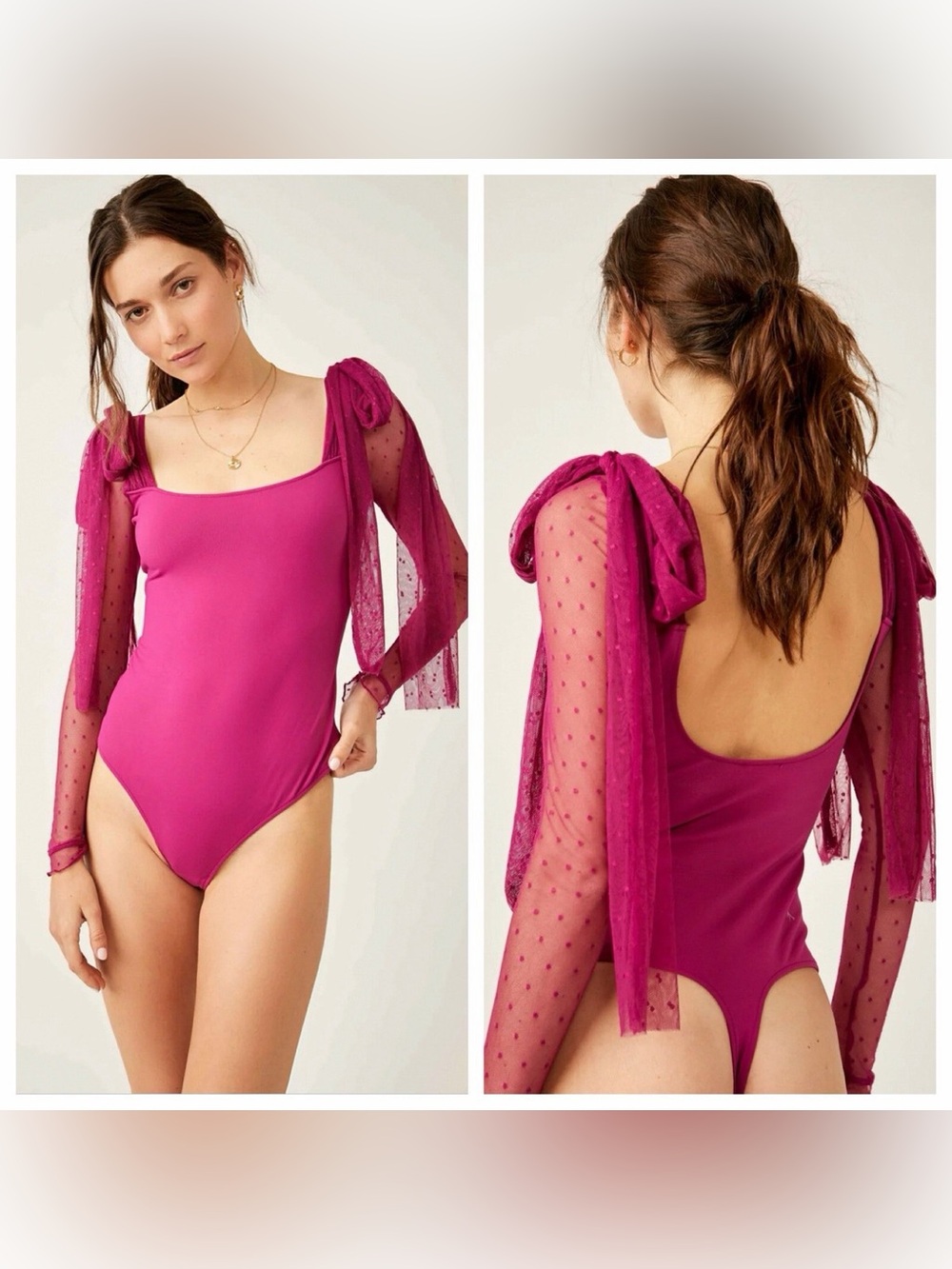 Free People Intimately Free “The Tounge Tied Bodysuit” in Fuschia Festival